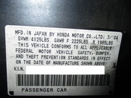 2005 HONDA ACCORD EX GRAY 4DR 2.4L VTEC AT A15276